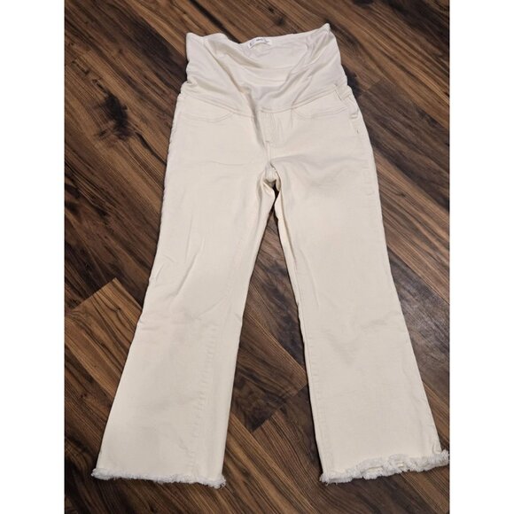 Mango Maternity Jeans Over The Belly Crop Frayed Hem Sz 6/8 - Picture 6 of 12